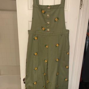 Green Floral Overalls-Cider